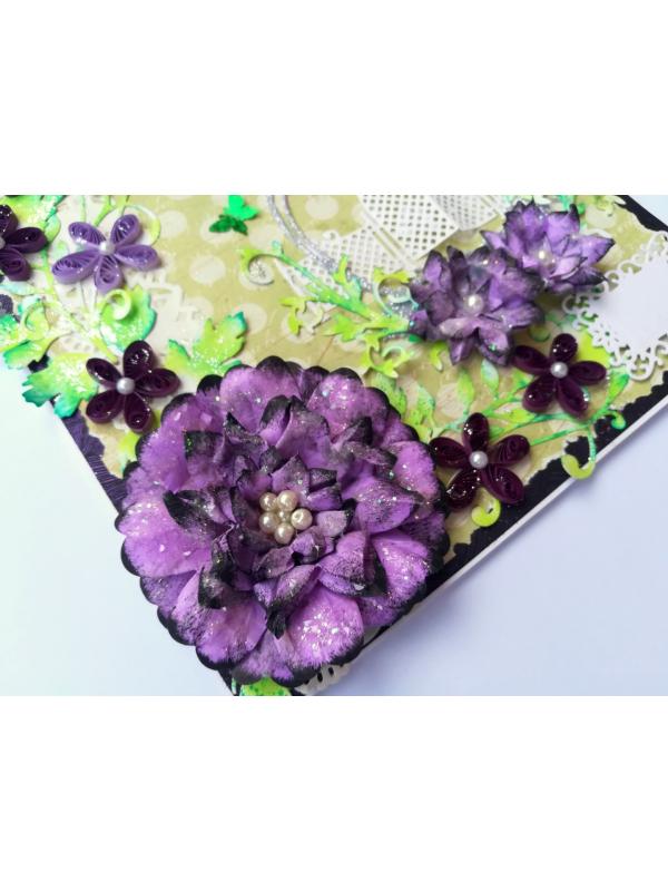 Sparkling Purple Handmade Flowers Greeting Card