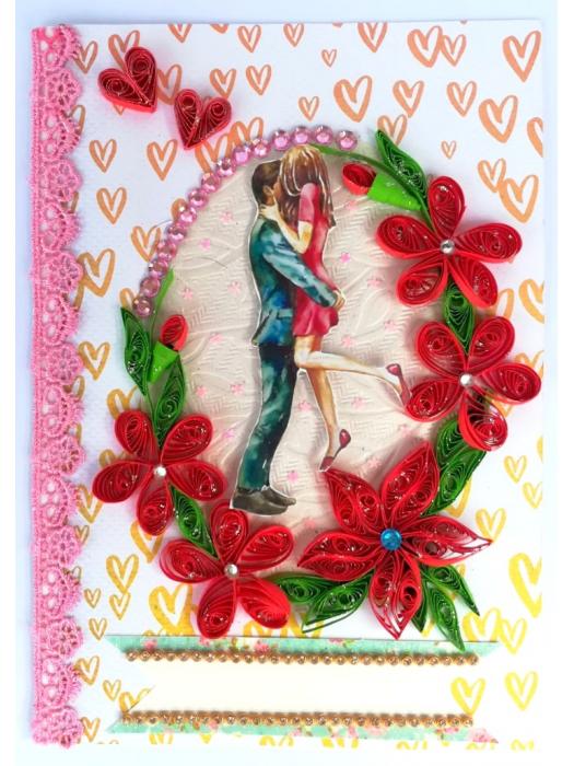 Red Themed Quilled Flowers Greeting Card image