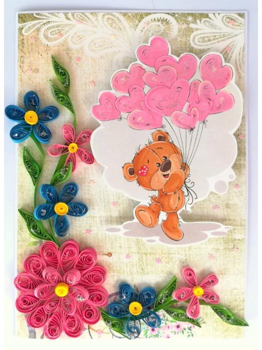 Teddy with Balloons Greeting Card image