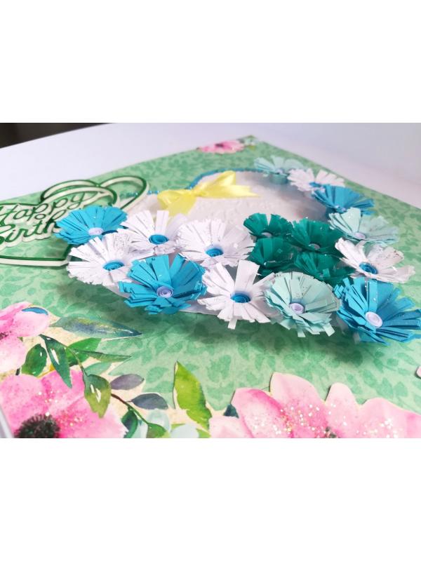 White and Blue Quilled Flowers in Heart Greeting Card image