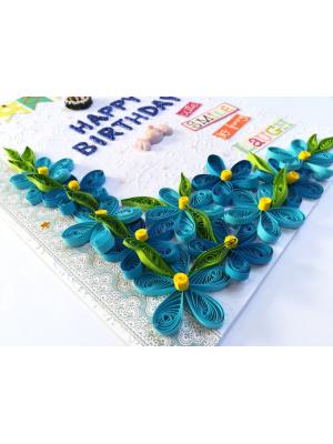 Blue Quilled Corner Flowers Birthday Greeting card Blue Quilled Corner Flowers Birthday Greeting card
