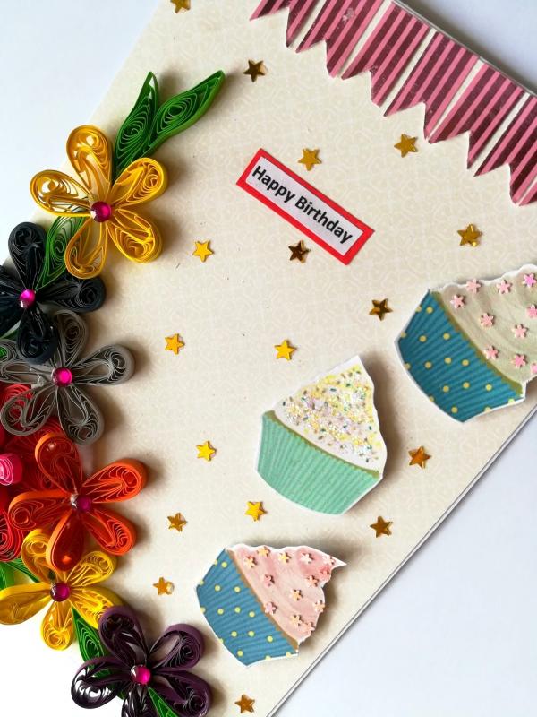 Multicolor Flowers in Corner Greeting Card image