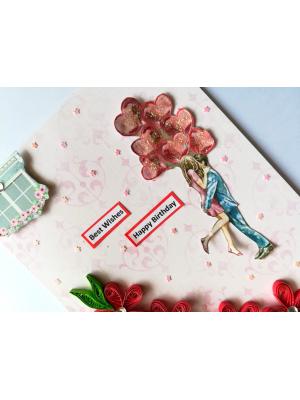 Red Quilled Flowers Birthday Greeting Card Red Quilled Flowers Birthday Greeting Card