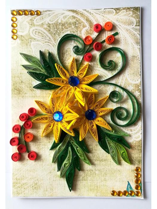 Yellow Quilled Flowers Greeting Card image