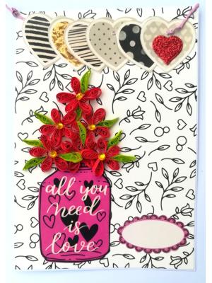 Quilled Red Flowers in Vase Greeting Card Quilled Red Flowers in Vase Greeting Card