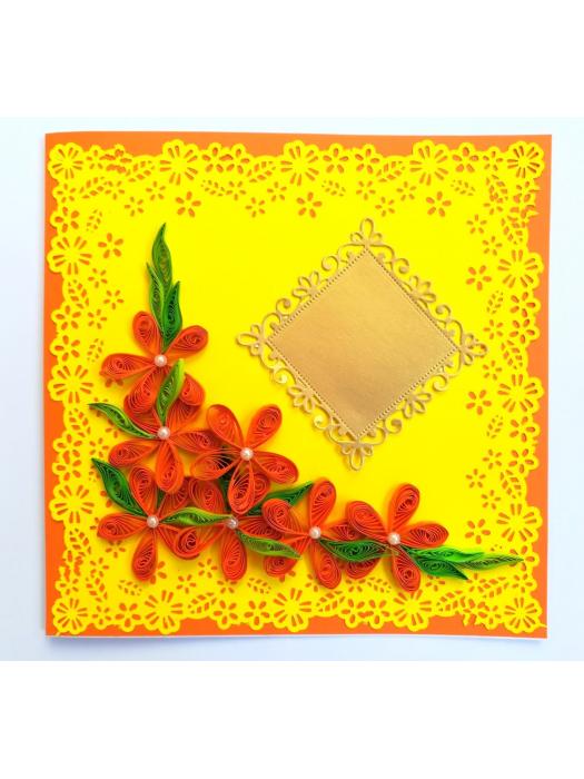 Orange Quilled Flowers Greeting Card