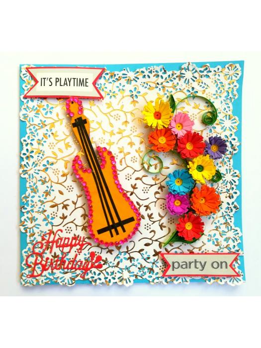 Guitar Quilled Flowers Birthday Card image