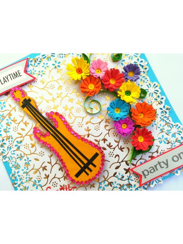 Guitar Quilled Flowers Birthday Card image