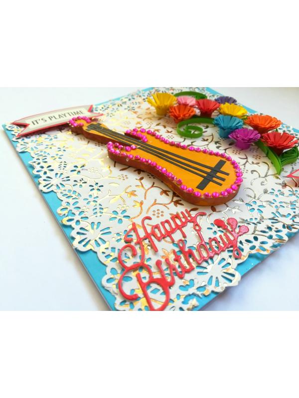 Guitar Quilled Flowers Birthday Card image