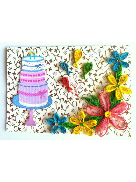 Birthday Cake and Balloons Greeting Card image