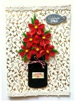 Red Quilled Flowers Jar Greeting Card