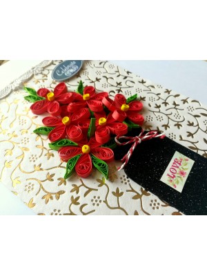 Red Quilled Flowers Jar Greeting Card