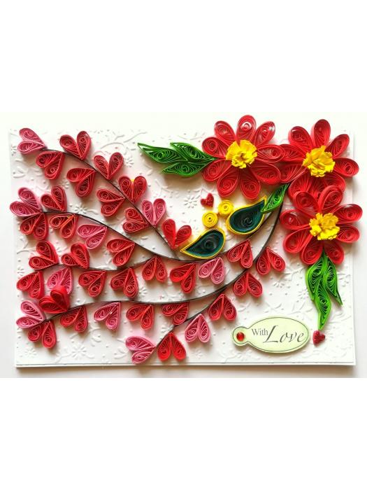 Quilled Love Tree With Birds Greeting Card image