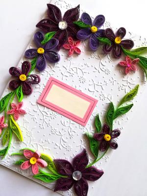 Purple Themed Corner Quilled Greeting Card Purple Themed Corner Quilled Greeting Card