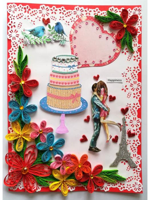 Multicolor Quilled Corner Anniversary Or Birthday Card image