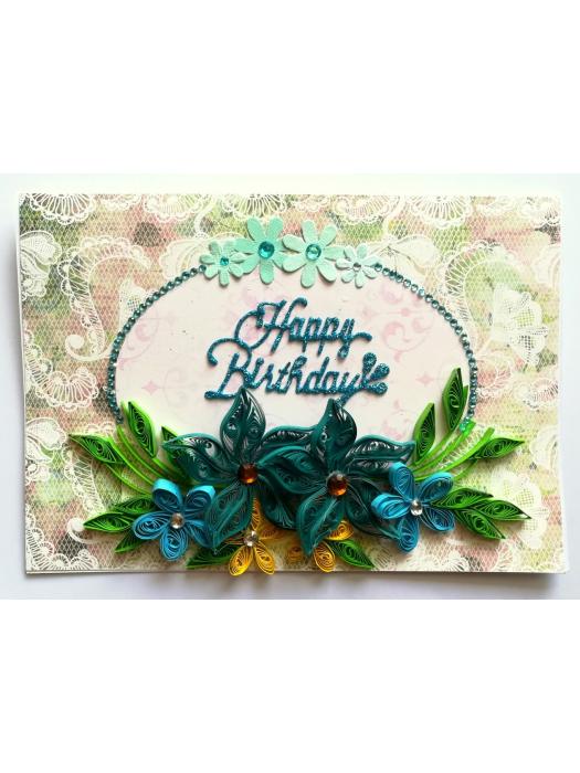 Blue Quilled Flowers Birthday Greeting card image