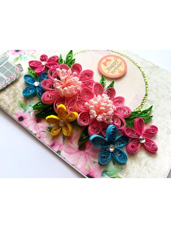 Multicolor Quilled Flowers Birthday Card image