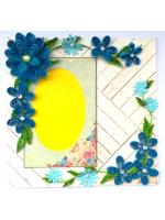 Blue Quilled Corner Flowers Greeting card - D5