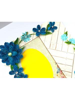 Blue Quilled Corner Flowers Greeting card - D5 Blue Quilled Corner Flowers Greeting card - D5