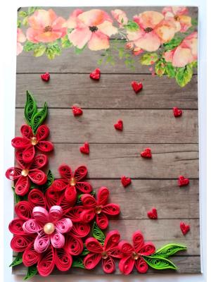 Red Quilled Flowers Corner Greeting Card Red Quilled Flowers Corner Greeting Card