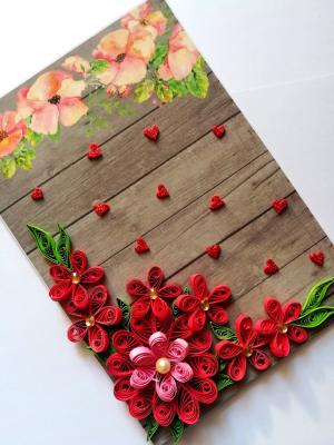 Red Quilled Flowers Corner Greeting Card Red Quilled Flowers Corner Greeting Card