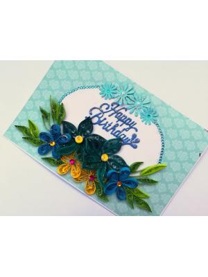 Blue Quilled Flowers Birthday Greeting card - D1 Blue Quilled Flowers Birthday Greeting card - D1