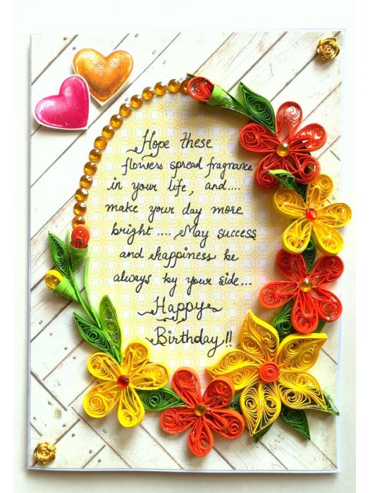 Yellow and Orange Quilled Corner Birthday Card image