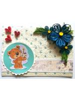 Blue corner Flowers Birthday Quilled Card