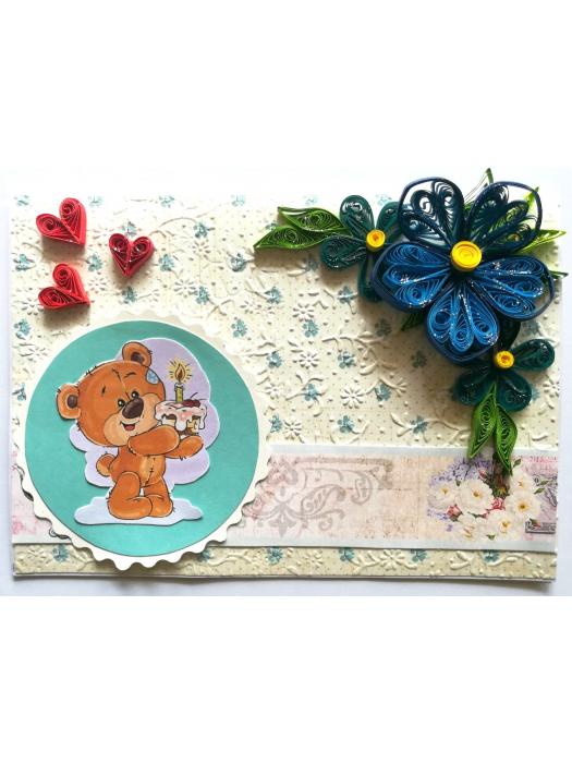 Blue corner Flowers Birthday Quilled Card