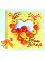 Yellow Themed Quilled Flowers in Heart Greeting Card