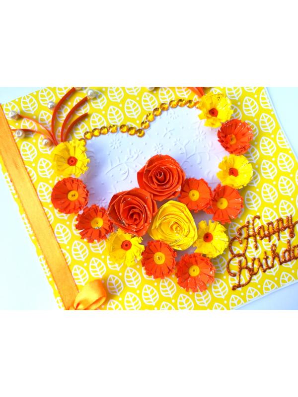 Yellow Themed Quilled Flowers in Heart Greeting Card image