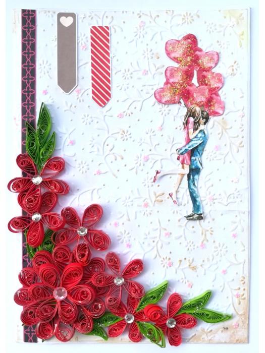 Quilled Red Flowers Corner Couple Card image