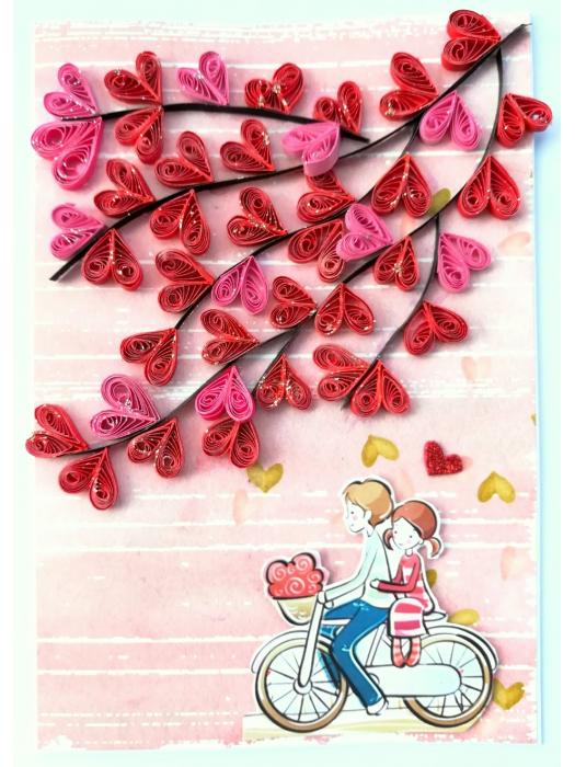 Quilled Hearts Tree With Love Couple Greeting Card image