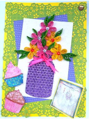 Green Themed Sparkling Flower vase Greeting card Green Themed Sparkling Flower vase Greeting card