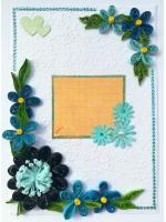 Blue Quilled Corner Flowers Greeting card - D1