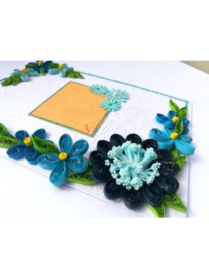 Blue Quilled Corner Flowers Greeting card - D1 Blue Quilled Corner Flowers Greeting card - D1