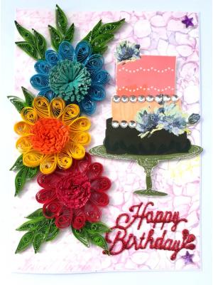 Multicolor Flowers Quilled Birthday Greeting Card -D1 Multicolor Flowers Quilled Birthday Greeting Card -D1