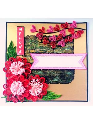 Sparkling Quilled Red Flowers Love Greeting Card 