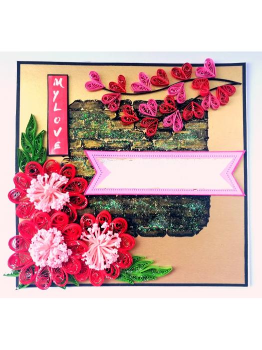 Sparkling Quilled Red Flowers Love Greeting Card 