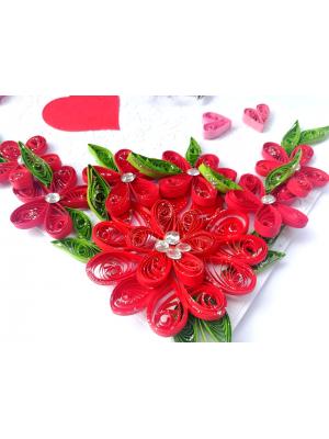Red Quilled Flowers Birthday Greeting Card - D1