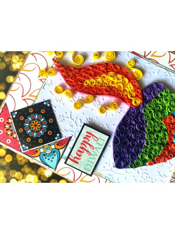 Sparkling Handmade Quilled Diwali Greeting Card D6 image