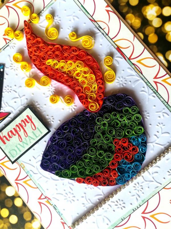 Sparkling Handmade Quilled Diwali Greeting Card D6