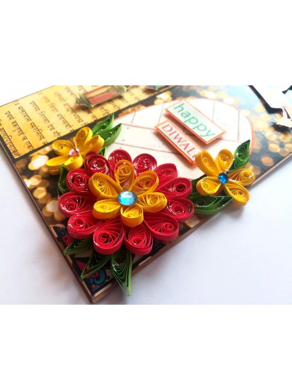 Sparkling Handmade Quilled Diwali Greeting Card D7