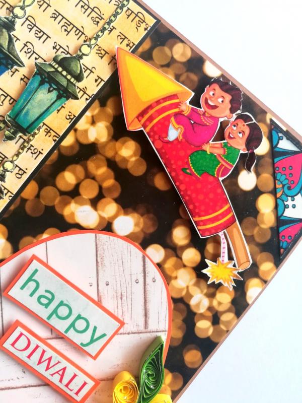 Sparkling Handmade Quilled Diwali Greeting Card D7