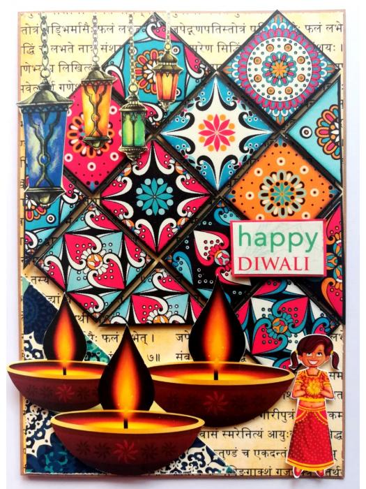 Sparkling Handmade Quilled Diwali Greeting Card D8