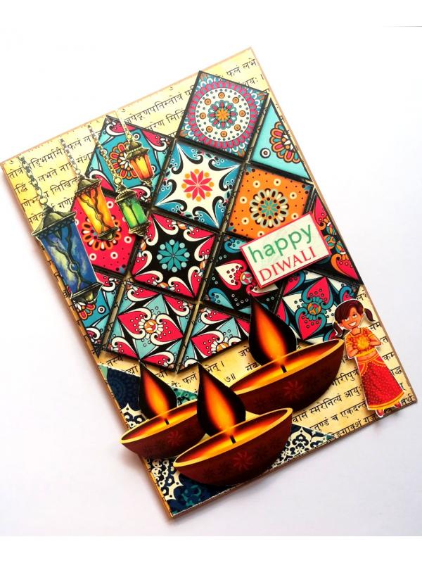 Sparkling Handmade Quilled Diwali Greeting Card D8