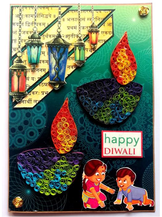 Sparkling Handmade Quilled Diwali Greeting Card D9