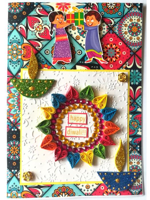 Sparkling Handmade Quilled Diwali Greeting Card D12 image