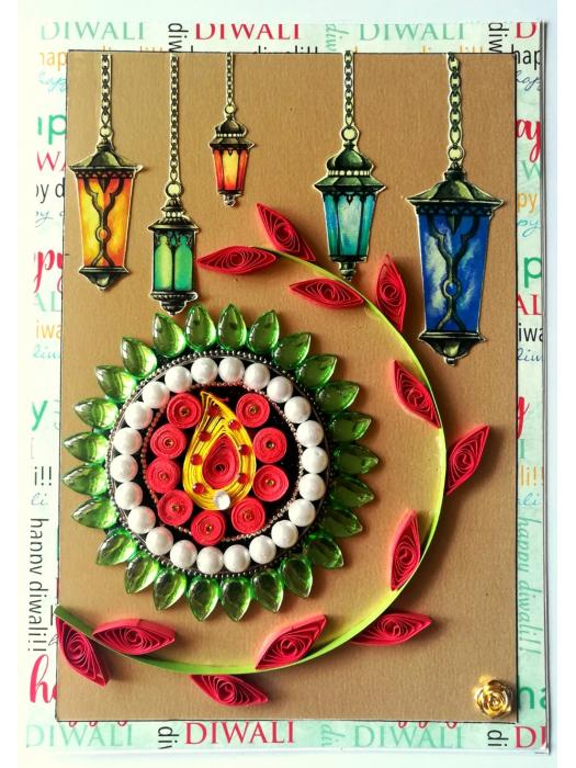 Sparkling Handmade Quilled Diwali Greeting Card D11