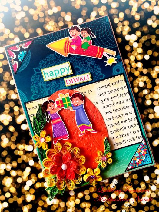 Sparkling Handmade Diwali Quilled Greeting Card D3